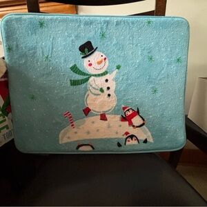 2 Festive Snowman and Penguins Holiday bath mats